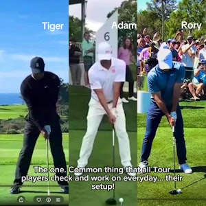Tiger Woods, Adam Scott, Rory Mcilroy setup positions.