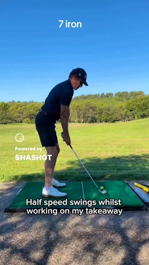 7 iron down the line with shot tracer and clubhead path